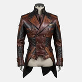 Eclipsera Steampunk Men Real Leather Trench Coat